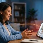 La telepsiquiatría acerca la atención en salud mental a quienes la necesitan: una paciente conversa con su psiquiatra en una consulta por videollamada desde casa. Imagen generada por Gemini AI.